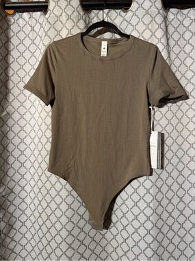 lululemon athletica Olive Ribbed Short Sleeve Bodysuit